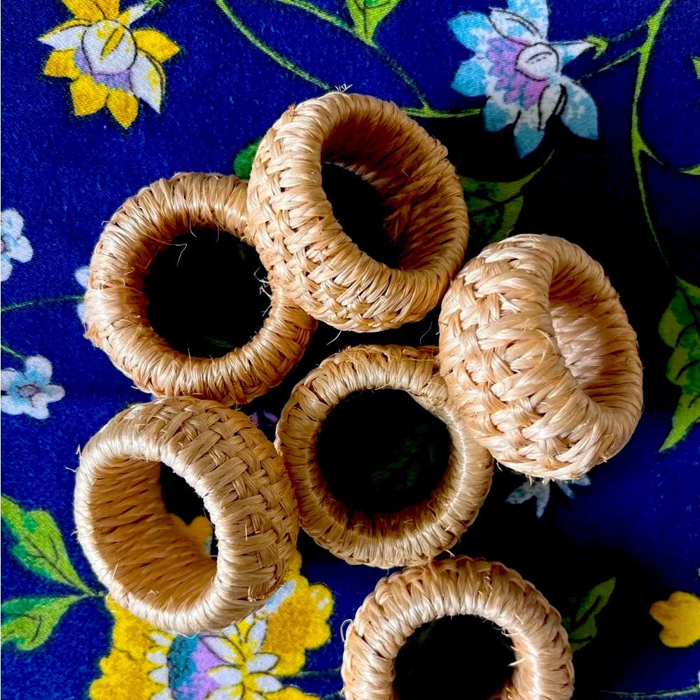 Woven Handmade Rattan All Natural Napkin Rings Set of 6 Philippines Boho Eco